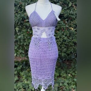 🦋 Lavender Crochet Halter Top & Skirt
